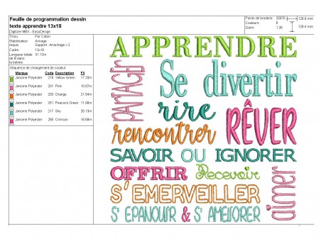 Motif de broderie  machine texte mots