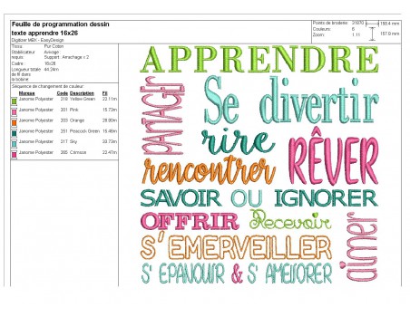 Motif de broderie  machine texte mots