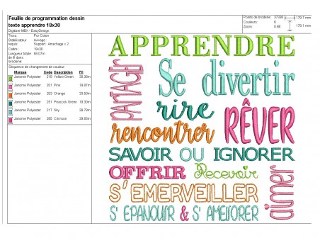 Motif de broderie  machine texte mots