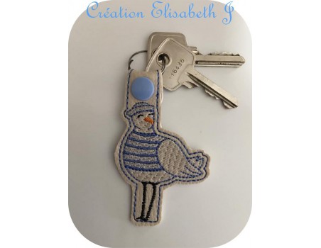 Motif de broderie machine porte clé mouette en mylar  ITH