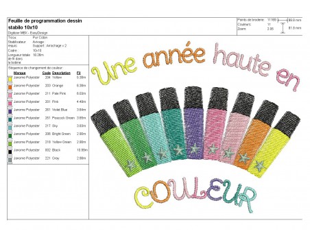 Motif de broderie machine feutres couleurs