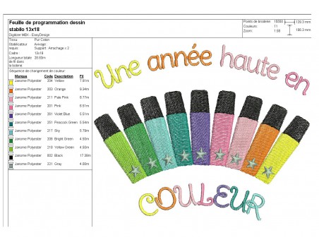 Motif de broderie machine feutres couleurs