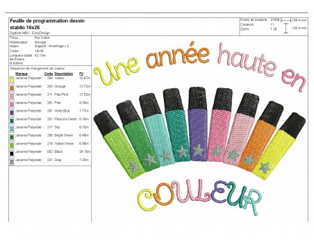 Motif de broderie machine feutres couleurs