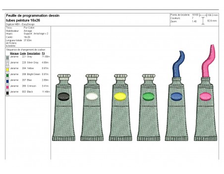 Motif de broderie machine tubes de peinture