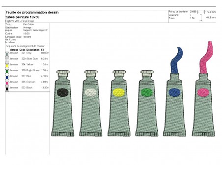 Motif de broderie machine tubes de peinture