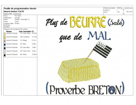 Motif de broderie machine beurre salé de Bretagne