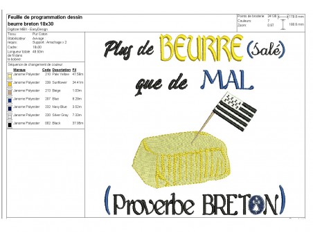 Motif de broderie machine beurre salé de Bretagne