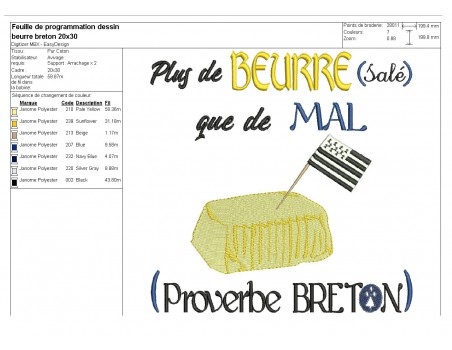 Motif de broderie machine beurre salé de Bretagne