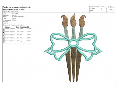 Motif de broderie machine pinceaux  avec un noeud appliqué