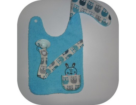 Motif de broderie machine ITH  Bavoir attache tétine lapin