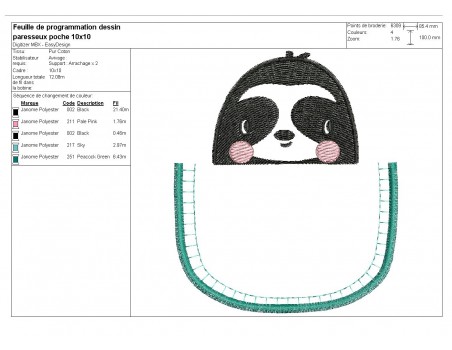 machine embroidery design  bib tie pacifier Sloth