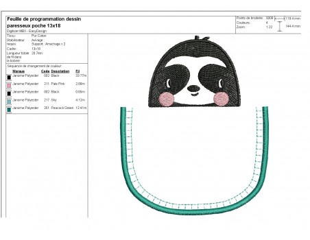 machine embroidery design  bib tie pacifier Sloth