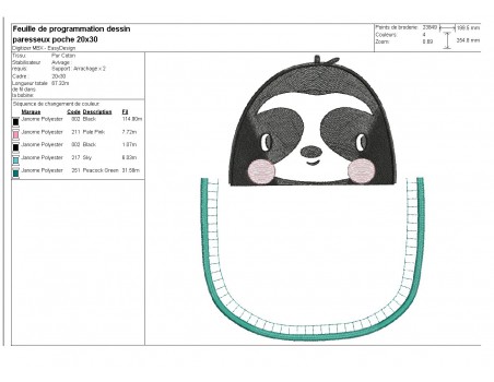 machine embroidery design  bib tie pacifier Sloth