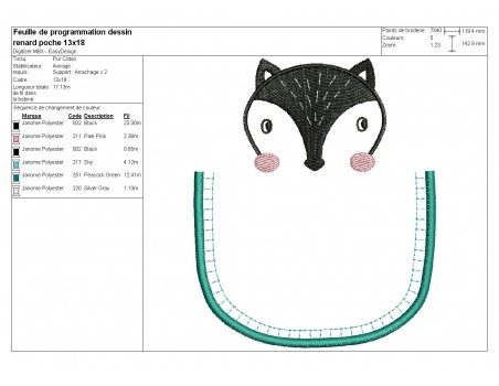 Motif de broderie machine  renard