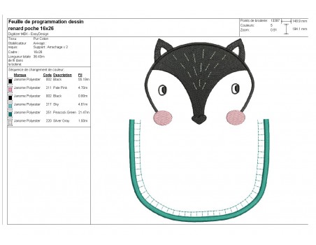 Motif de broderie machine  renard