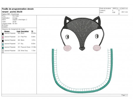 Motif de broderie machine  renard