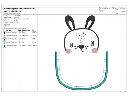 Motif de broderie machine  lapin