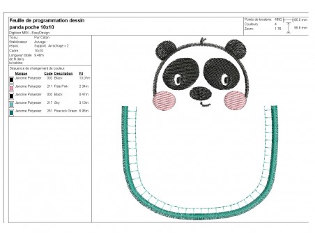 Motif de broderie machine panda