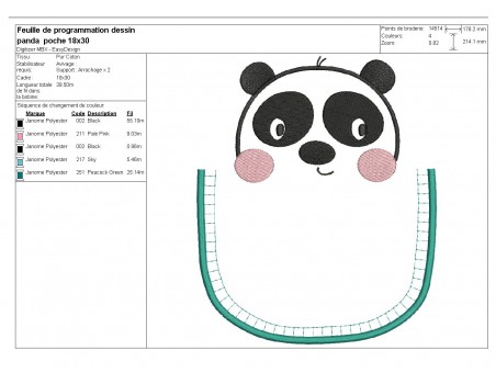 Motif de broderie machine panda