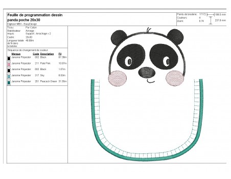 Motif de broderie machine panda