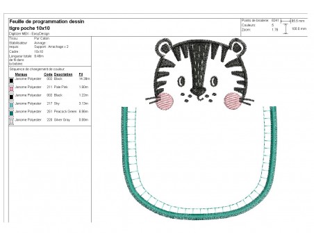 Motif de broderie machine tigre