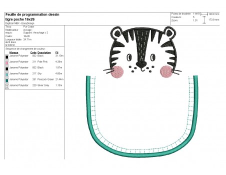 Motif de broderie machine tigre