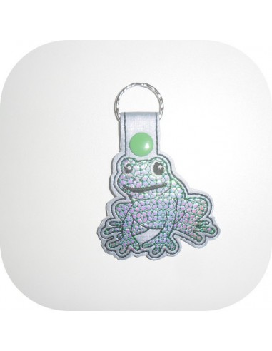 Motif de broderie machine porte clé grenouille en mylar  ITH