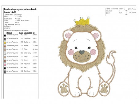 Motif de broderie machine lion appliqué