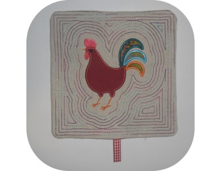 Motif de broderie machine  manique coq  ITH