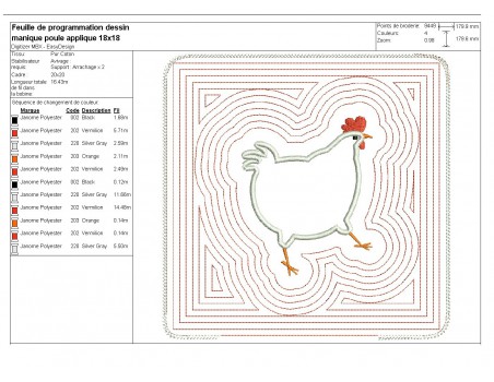 Motif de broderie machine  manique poule   ITH