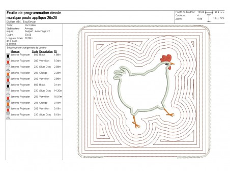 Motif de broderie machine  manique poule   ITH