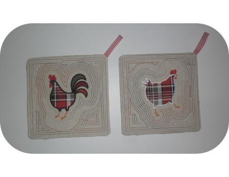 Motif de broderie machine  manique poule   ITH