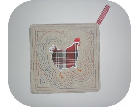 Motif de broderie machine  manique poule   ITH