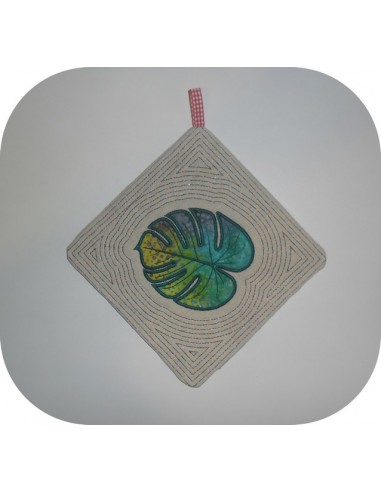 Instant download machine embroidery potholder oven  or trivet monstera leaf ith