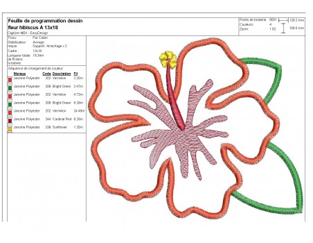 machine embroidery design hibiscus flower mylar