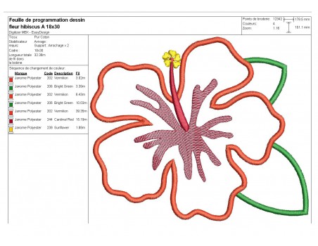 Motif de broderie machine fleur d'hibiscus  en appliqué