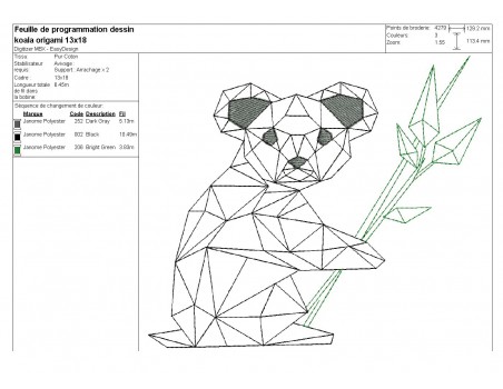 Motif de broderie machine koala origami