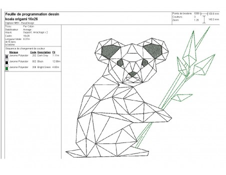 Motif de broderie machine koala origami