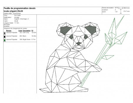 Motif de broderie machine koala origami