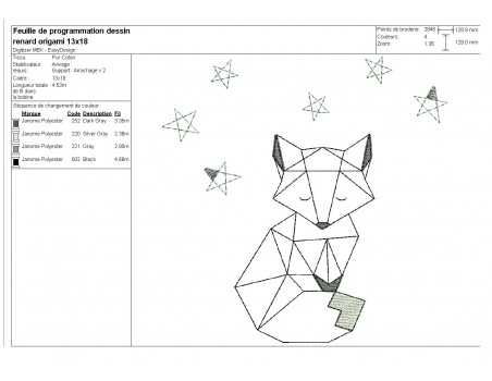 Motif de broderie machine renard origami