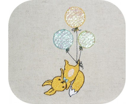 Motif de broderie machine renard avec ses balons en mylar