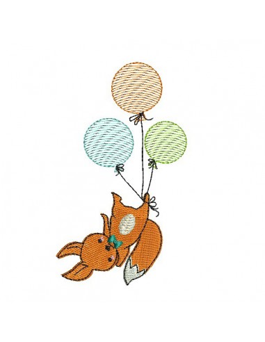 Motif de broderie machine renard avec ses balons en mylar