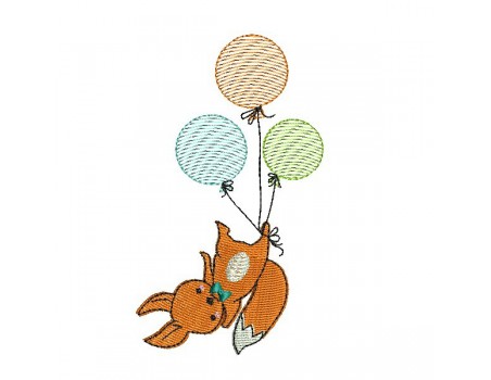 Motif de broderie machine renard avec ses balons en mylar