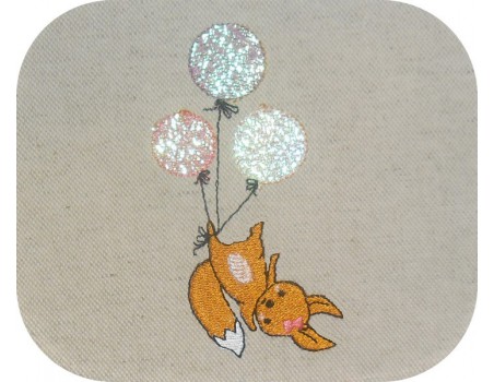 embroidery design machine little fox with balloons