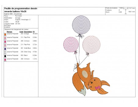 embroidery design machine little fox with balloons