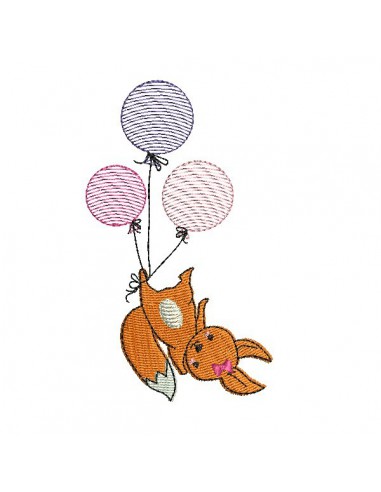 embroidery design machine little fox with balloons