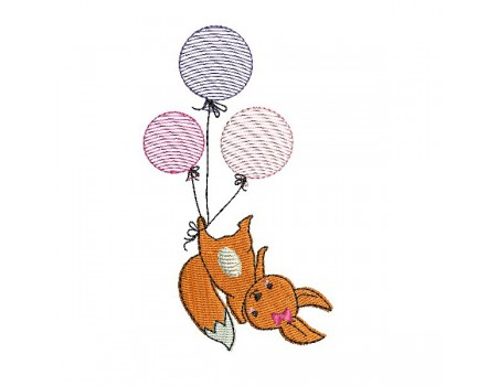 embroidery design machine little fox with balloons