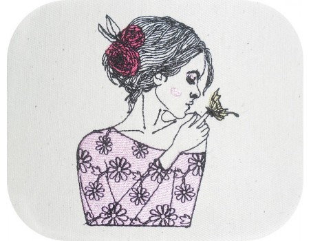 Motif de broderie machine femme au papillon