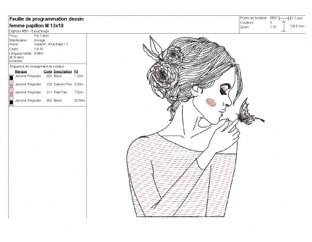 embroidery design butterfly woman