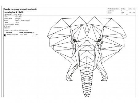 Motif de broderie machine tête d'éléphant origami